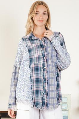 MULTI FABRIC PRINT FRONT BUTTON DOWN SHIRT