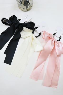 Solid Satin Long Ponytail Bow Hair Tie Set