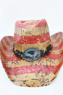 Vintage Paper Straw American Flag Cowboy Hat