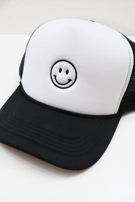 Two Tone Foam Smiley Face Embroidered Trucker Hat