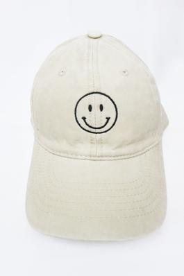 Smile Face Embroidered Washed Baseball Cap