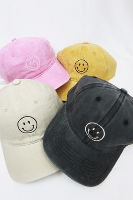 Smile Face Embroidered Washed Baseball Cap