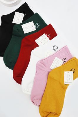 Solid Smiley Embroidered All Year Long Socks