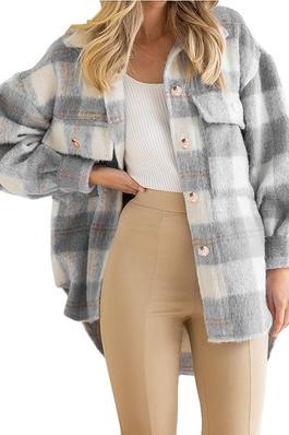 Autumn Winter Women Plaid Mohair Plush Soft Fuzzy Fur Coat Woolen Thick Coat Jacket Shacket