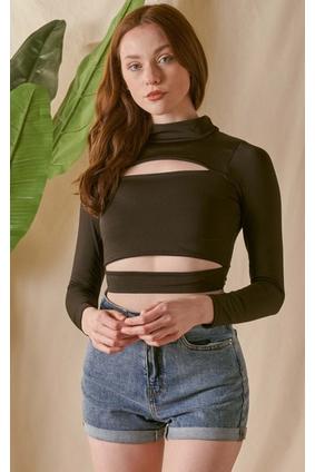 Hollow Turtle Neck Long-sleeve Top