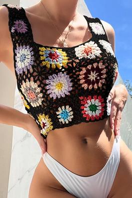 Colorful Flower Crochet Knitted Cropped Beachy Top
