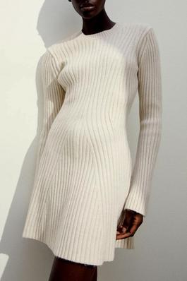 Knit Ribbed Slimming Fit and Flare Sweater Dress