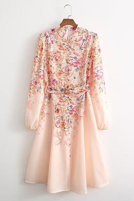 FLORAL PRINT LONG SLEEVE FRONT BUTTON DRESS