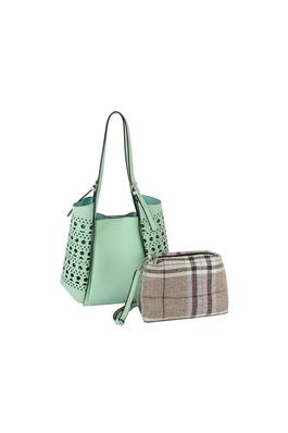 2 in 1 Side pouched hole tote checkered pouch set