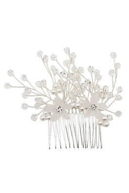 White Flower Crystal Pearls Hair Deco Comb