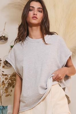 Cut Edge Detail Oversized French Terry Muscle Tee