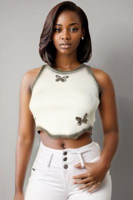 Metal Butterfly Sleeveless Ribbed Crop Top