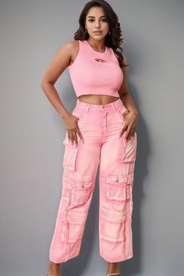 Mineral Wash High Waisted Cargo Pants