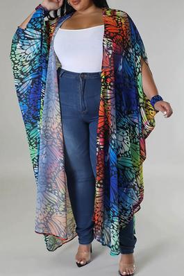 SEXY PRINTED TOP CAPE SLEEVE OPEN FRONT