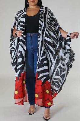 SEXY PRINTED TOP CAPE SLEEVE OPEN FRONT