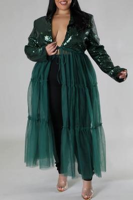 SEXY SOLID SEQUINED COAT LONG SLEEVE SHEER