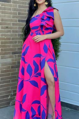 SEXY FLORAL PRINTED MAXI DRESS SLEEVELESS ONESHOULDER