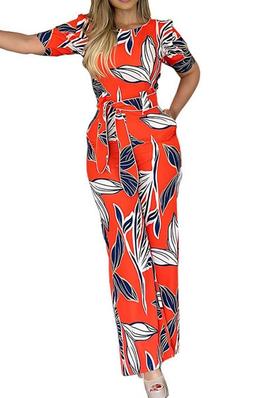 SEXY PRINTED ROMPER SHORET SLEEVE BELTED