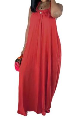 SEXY SOLID MAXI DRESS SLEEVELESS NECK TIE BACKLESS