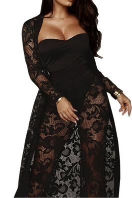 SEXY SOLID LACE SETS LONG SLEEVE PANTS DRAWSTRING WAIST