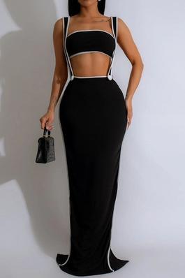 SEXY SOLID MAXI DRESS SLEEVELESS STRAP OPEN BACK