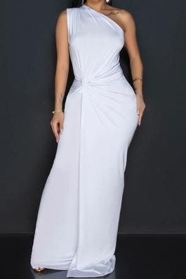 SEXY SOLID MAXI DRESS SLEEVELESS ONE SHOULDER PLEATED