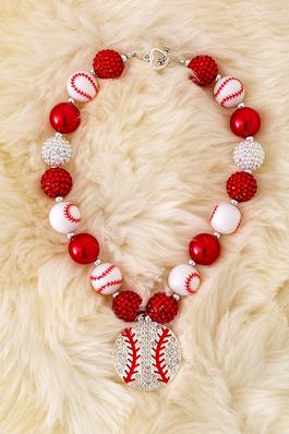 RED WHITE BASEBALL BUBBLE NECKLACE 