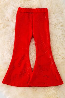 RED SHIMMERY BELL PANTS.