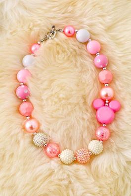 PINK & WHITE CHARACTER PRINTED BUBBLE NECKLACE. 