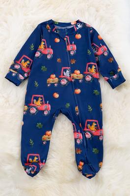FALL IN THE FARM NAVY BLUE PRINTED BABY BODYSUIT.
