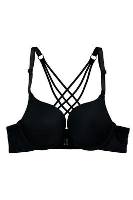 Solid front closure bra with strappy back
