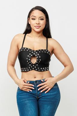 Front Cut Out Studded Detail Crop Top