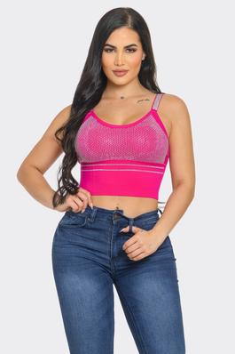 Seamless Front Rhinestones Studded Detail Crop Top