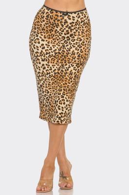 Cheetah Print Front Mini Bow Detail Midi Skirt