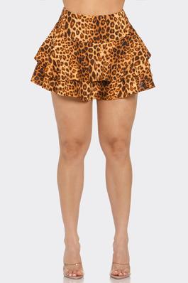 Cheetah Layered Ruffle Under Shorts Skirt Skort