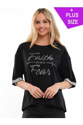 Hot fix Faith over fear t-shirt w/rhinestones 