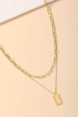 Rectangle Pendant Layered Necklace