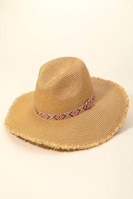 Tribal Pattern Strap Straw Fedora Fashion Hat