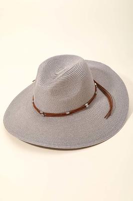 Beaded Leather Band Straw Hat