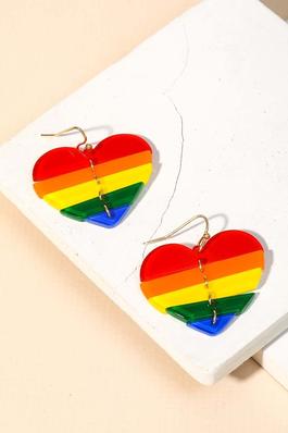 Striped Rainbow Heart Drop Earrings