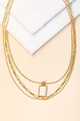 Layered Chain Link Rectangle Charm Necklace