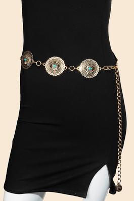Detailed Ornate Disc Concho Chain Belt