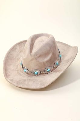 Turquoise Oval Stone Strap Cowboy Hat