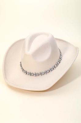 Flower Rhinestone Chain Strap Cowboy Hat