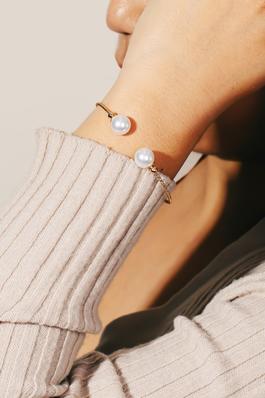 Pearl Bead Open Cuff Bracelet