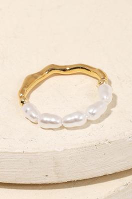 Pearly Bead String Metallic Band Ring