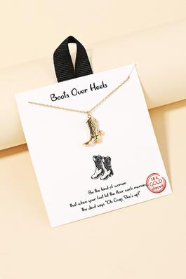 Gold Dipped Cowboy Boots Pendant Necklace