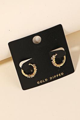 Gold Dipped Mini Rhinestone Huggie Earrings