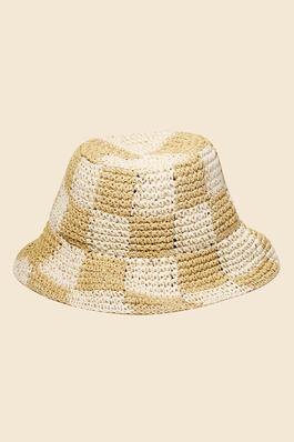 Straw Braided Checkered Bucket Hat