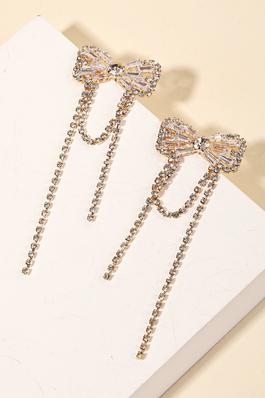 Pave Rhinestone Bow Tail Earrings